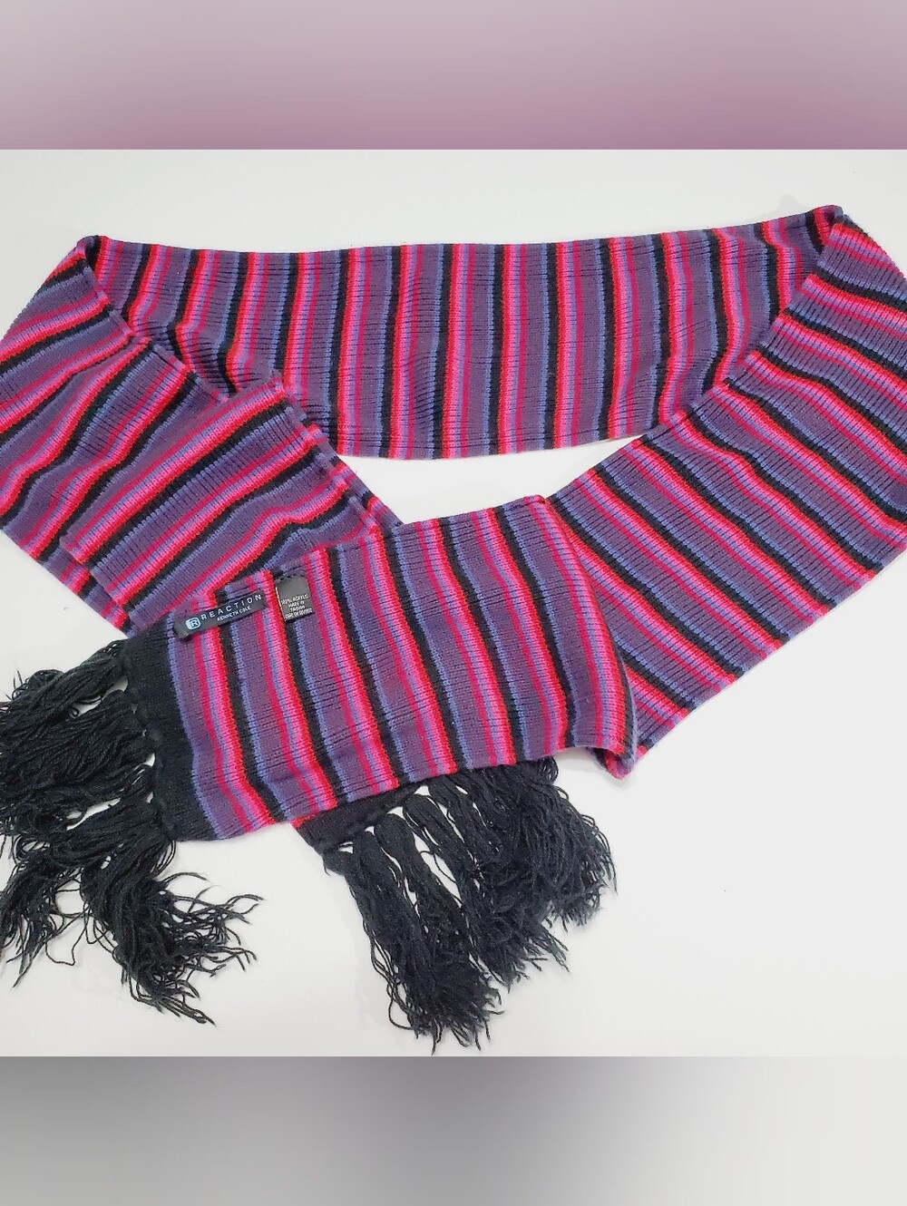 Kenneth Cole Reaction Women's Winter Knit Scarf Multicolor Striped Pattern 72x7"